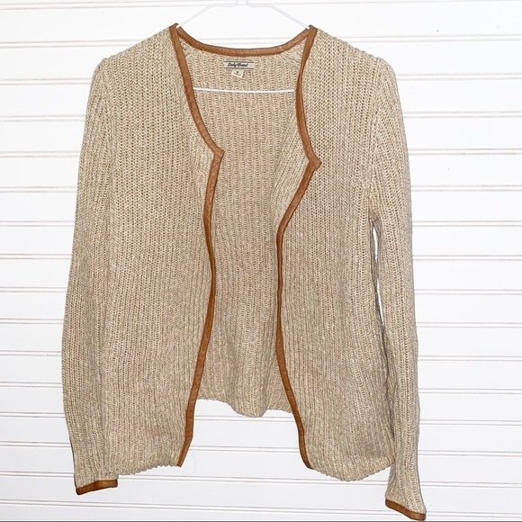 Lucky Brand leather trim cardigan sweater Size Small - Picture 3 of 10